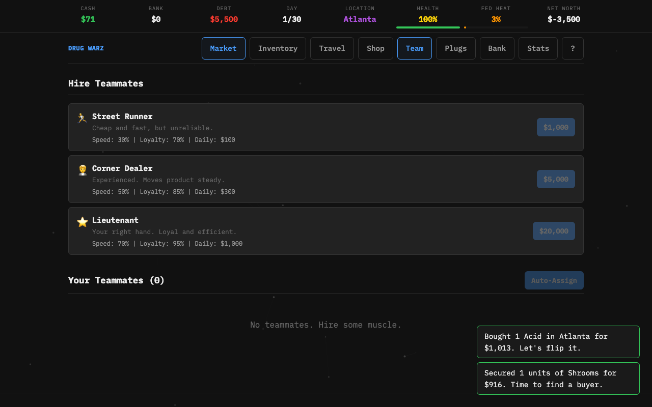 Team management interface